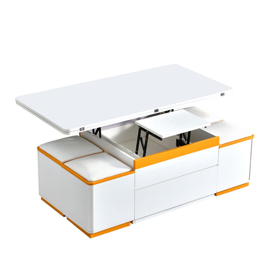 Lift Top Coffee Table With 4 Storage Stools