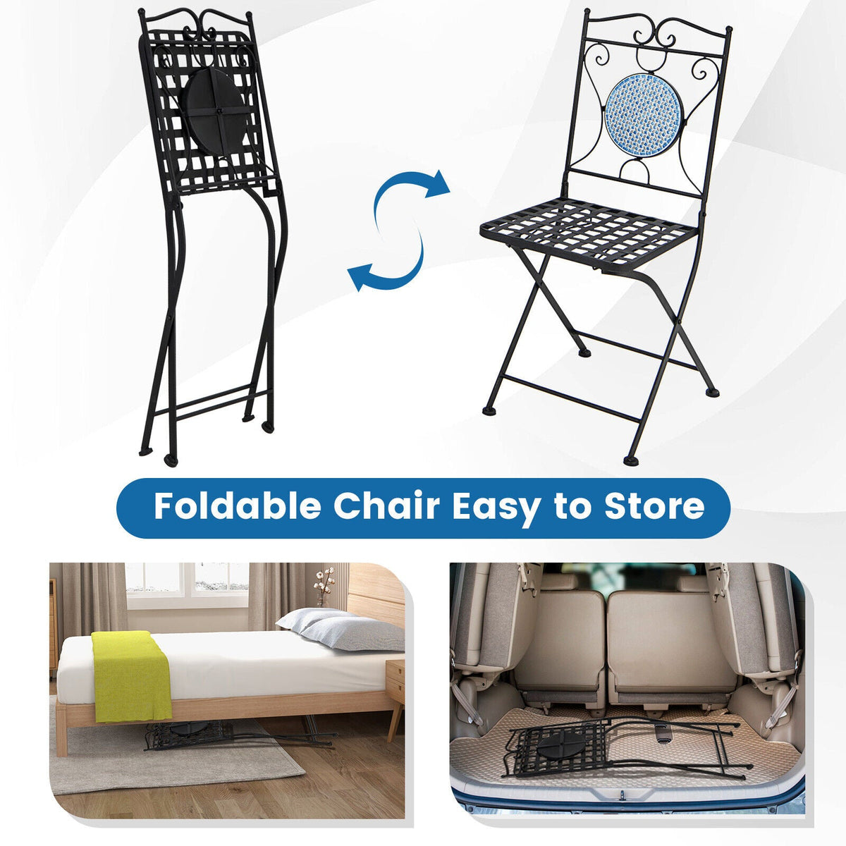 3 Pieces Outdoor Furniture Mosaic Table Chairs