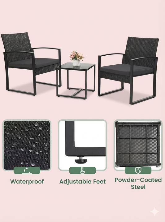 3-Piece Outdoor Wicker Chairs + Bar Table