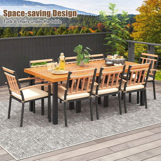 9 Pieces Wood Patio Dining Set