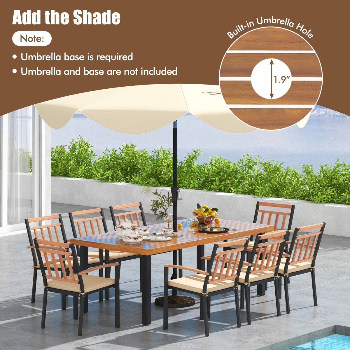 9 Pieces Wood Patio Dining Set