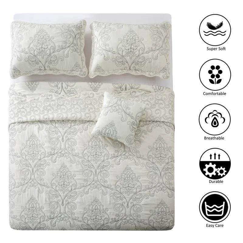 King Antique White 4 Piece Oversized Bedspread Set