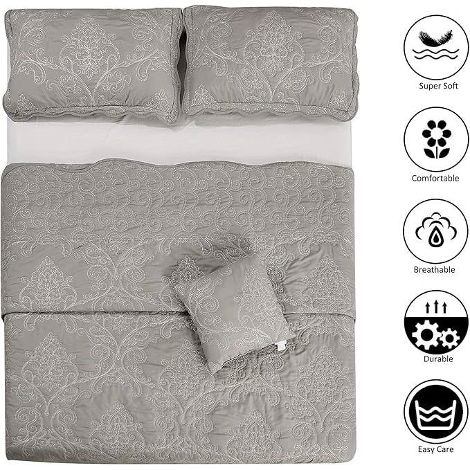 King Ash Grey 4 Piece Oversized Bedspread Set