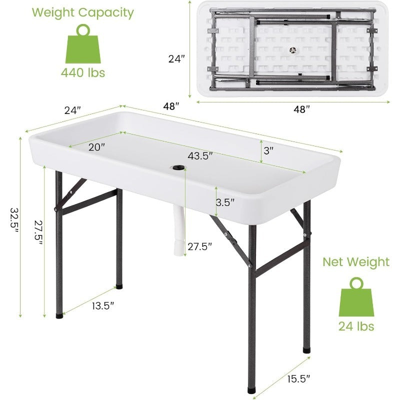 Folding Ice Table With Drain Portable Table