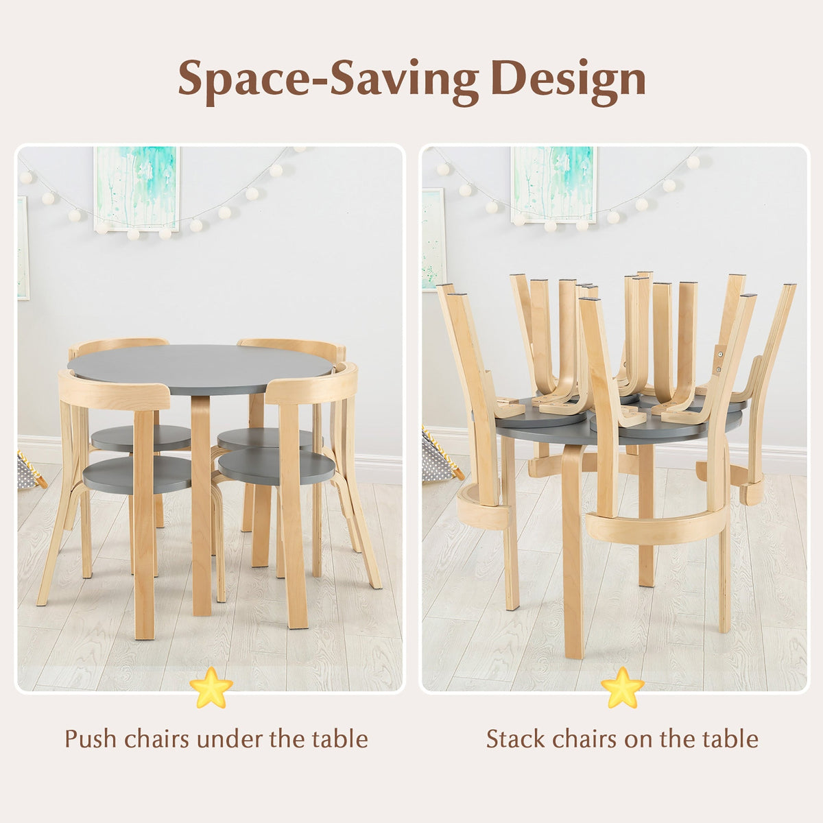 Kids Wooden Curved Back Activity Table And Chair Set