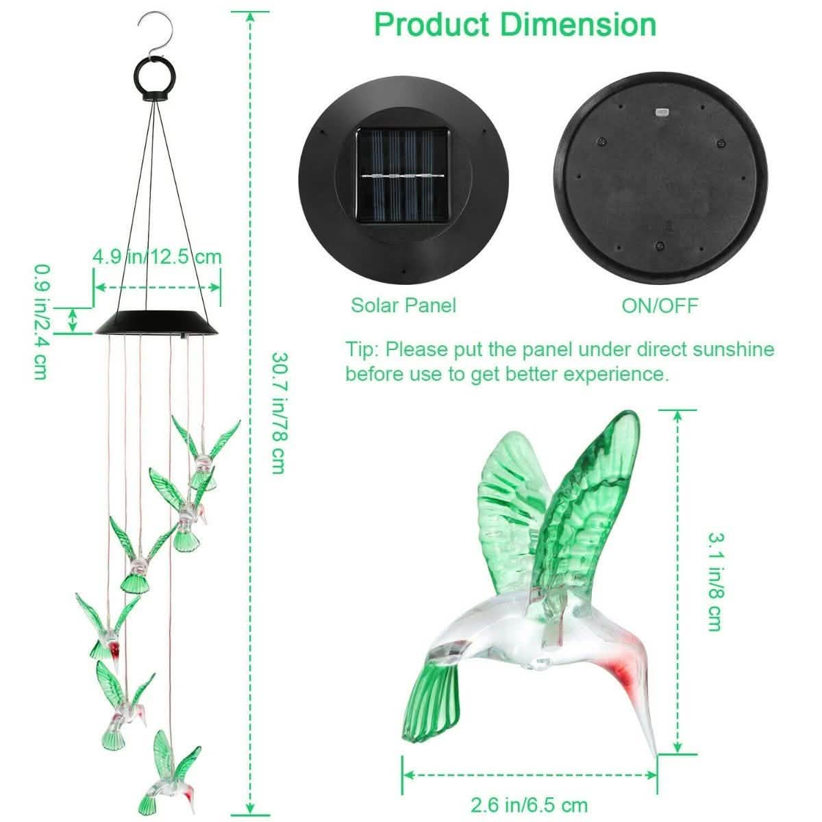 LED Solar Hummingbird Wind Chime, Light