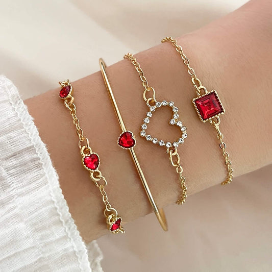 4 Piece Bracelet Heart & Square Design