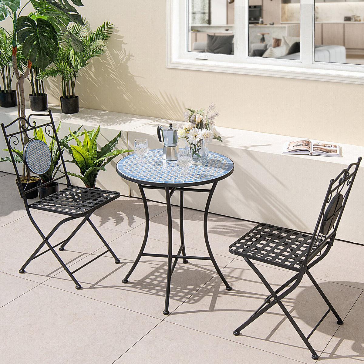 3 Pieces Outdoor Furniture Mosaic Table Chairs