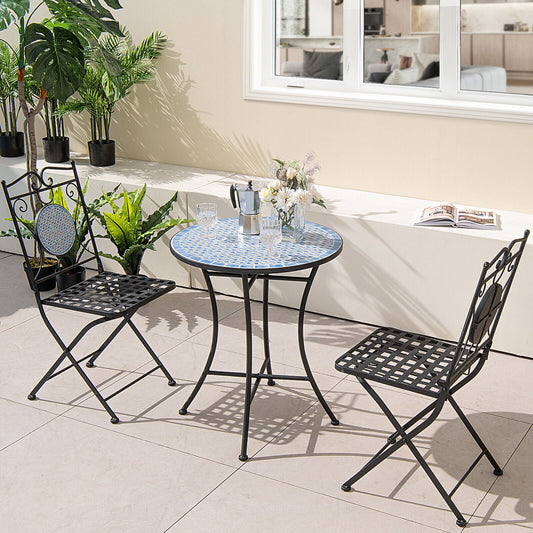 3 Pieces Outdoor Furniture Mosaic Table Chairs