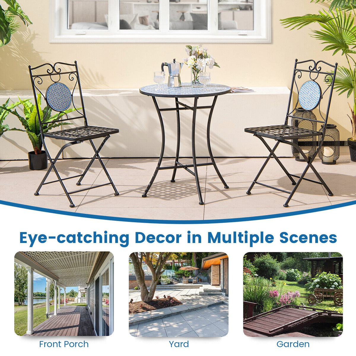 3 Pieces Outdoor Furniture Mosaic Table Chairs