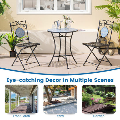 3 Pieces Outdoor Furniture Mosaic Table Chairs