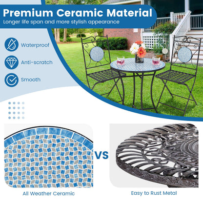 3 Pieces Outdoor Furniture Mosaic Table Chairs