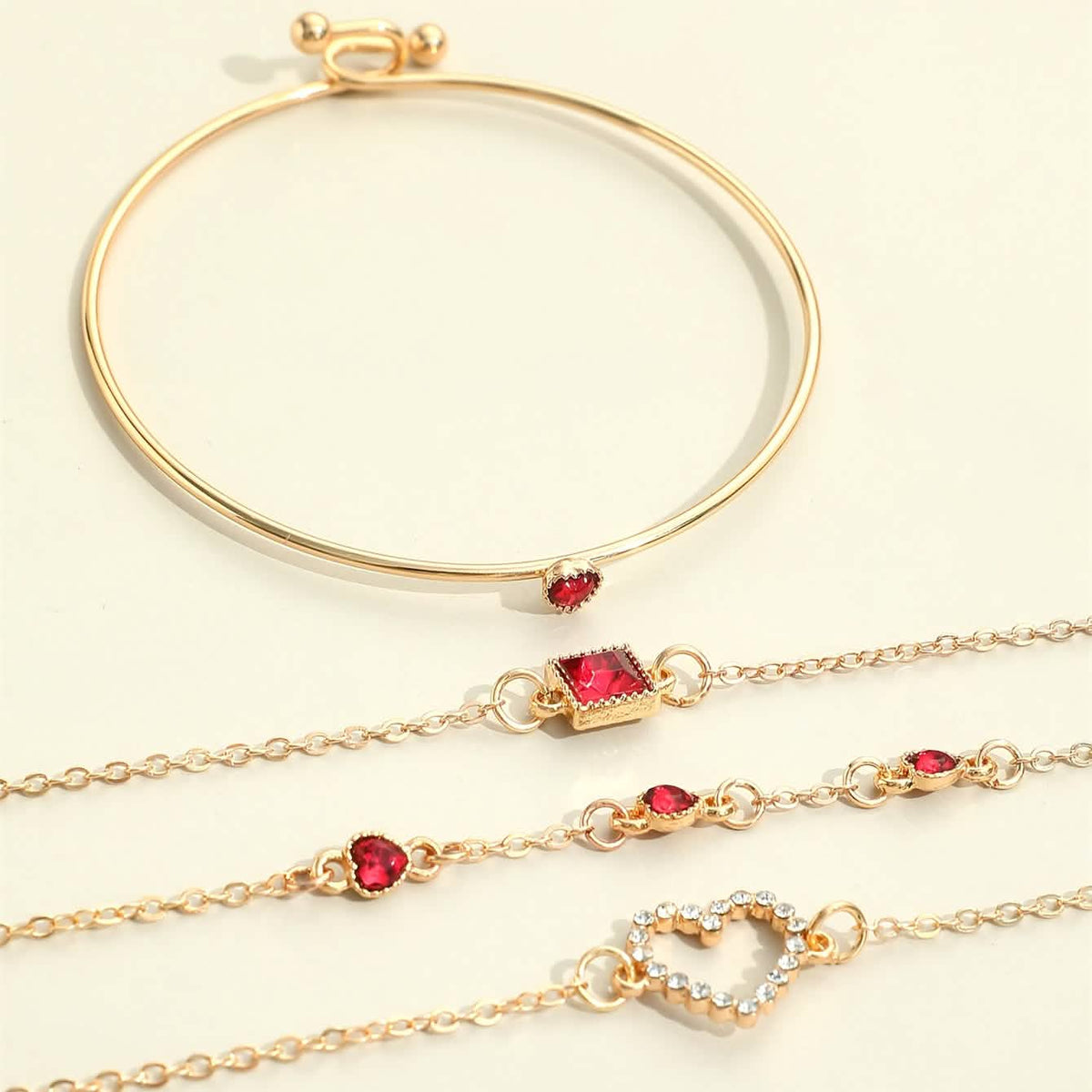 4 Piece Bracelet Heart & Square Design