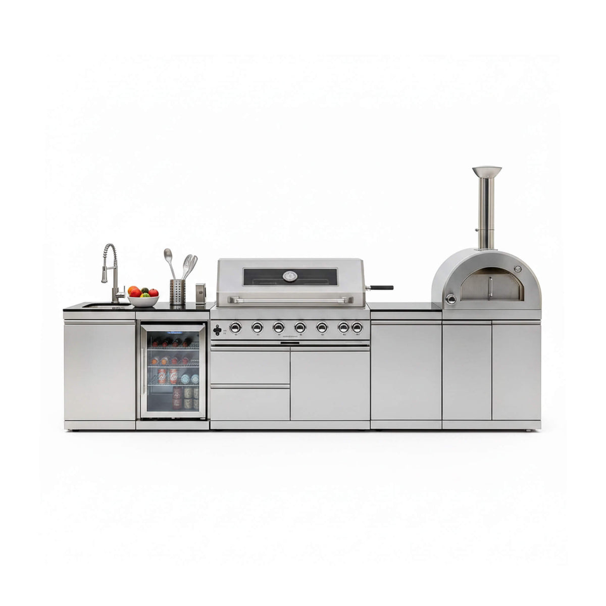 Outdoor Kitchen Island With Pizza Oven, Rotisserie & Refrigerator