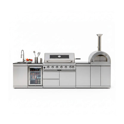 Outdoor Kitchen Island With Pizza Oven, Rotisserie & Refrigerator