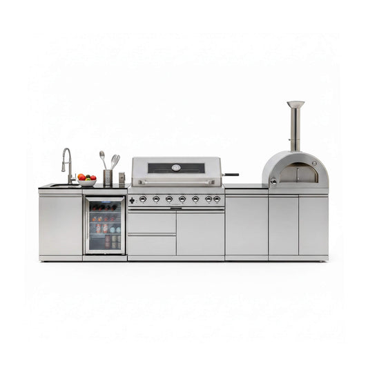 Outdoor Kitchen Island With Pizza Oven, Rotisserie & Refrigerator