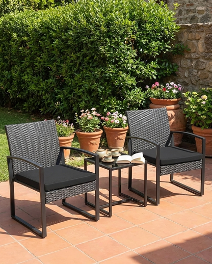 3-Piece Outdoor Wicker Chairs + Bar Table