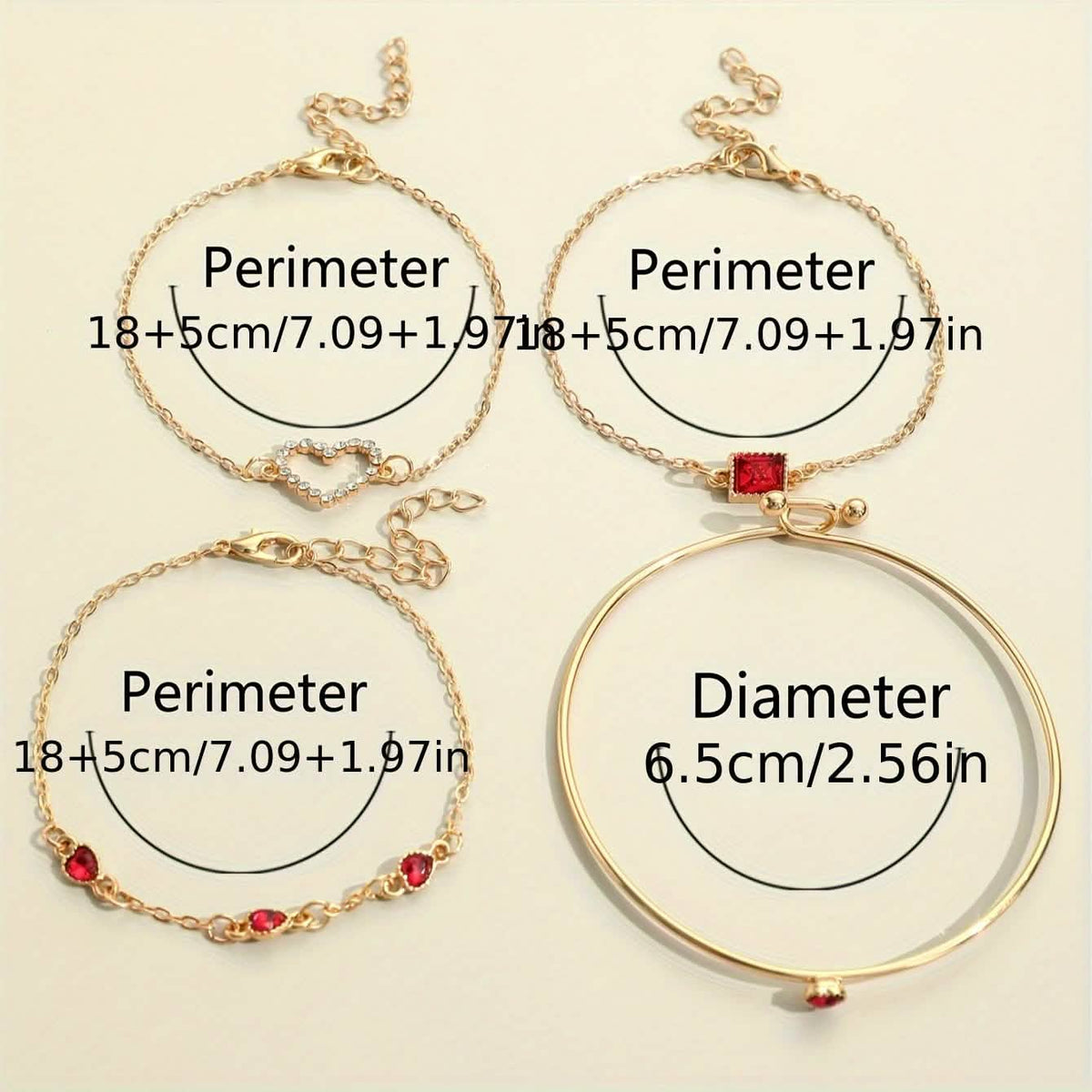 4 Piece Bracelet Heart & Square Design
