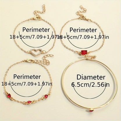 4 Piece Bracelet Heart & Square Design
