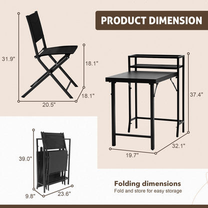 3 Piece Set Foldable Patio Table And Chairs