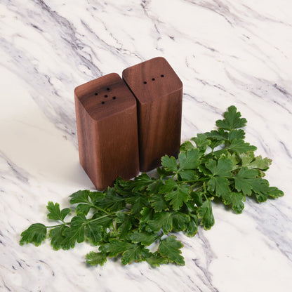 Salt & Pepper Shakers On Acacia Wood Base