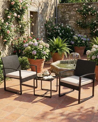3-Piece Outdoor Wicker Chairs + Bar Table