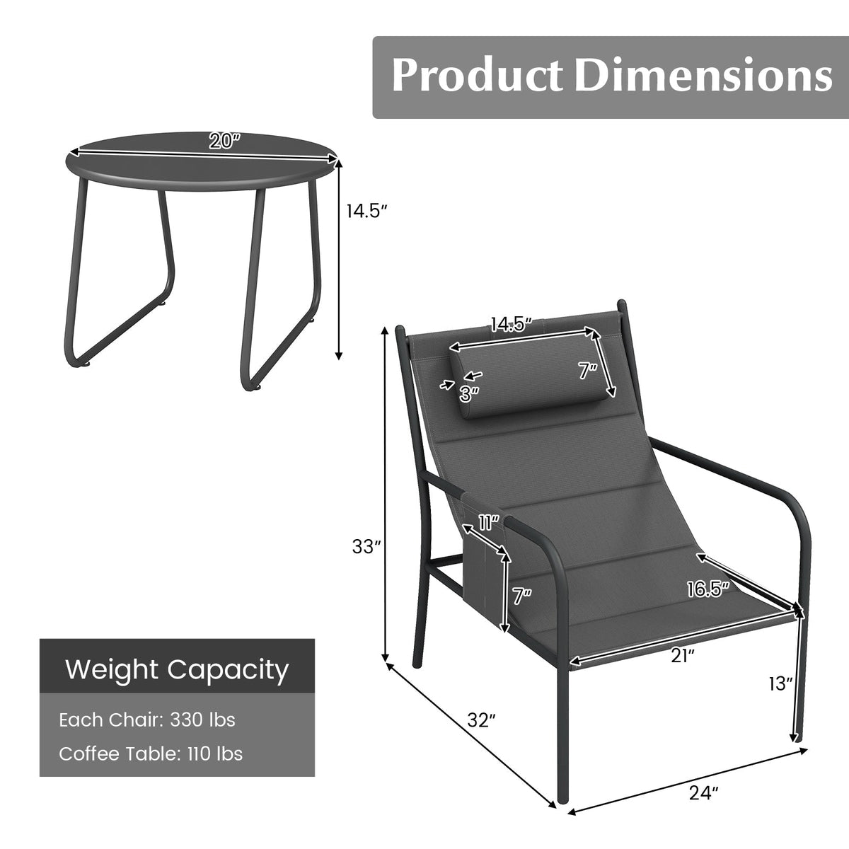 3 Piece Outdoor Patio Set