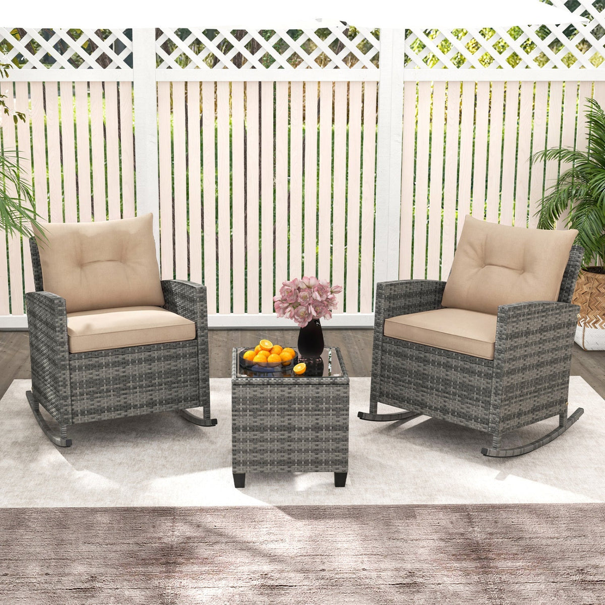 3-Piece Rocking Chair Set With Glass Table