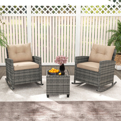 3-Piece Rocking Chair Set With Glass Table