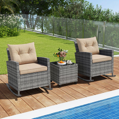 3-Piece Rocking Chair Set With Glass Table