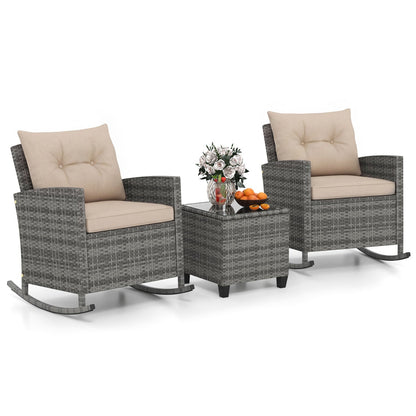 3-Piece Rocking Chair Set With Glass Table