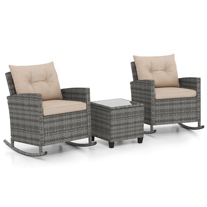 3-Piece Rocking Chair Set With Glass Table