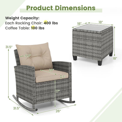 3-Piece Rocking Chair Set With Glass Table