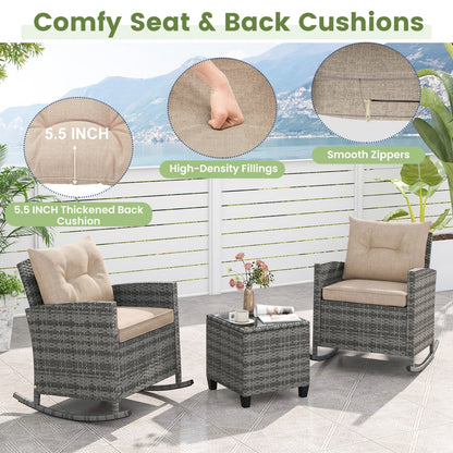 3-Piece Rocking Chair Set With Glass Table