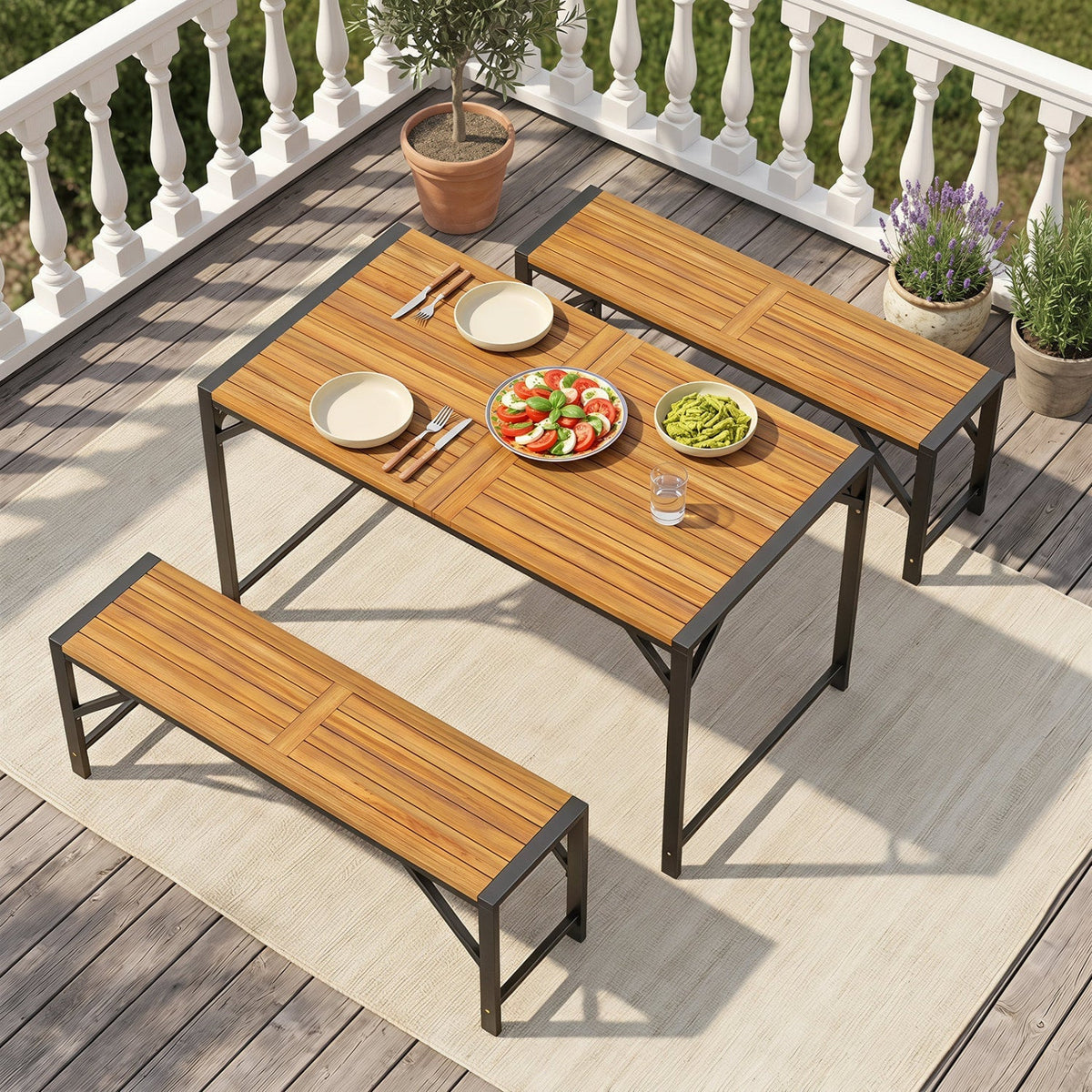 47.5" Outdoor Wood Bench-Slatted Seat