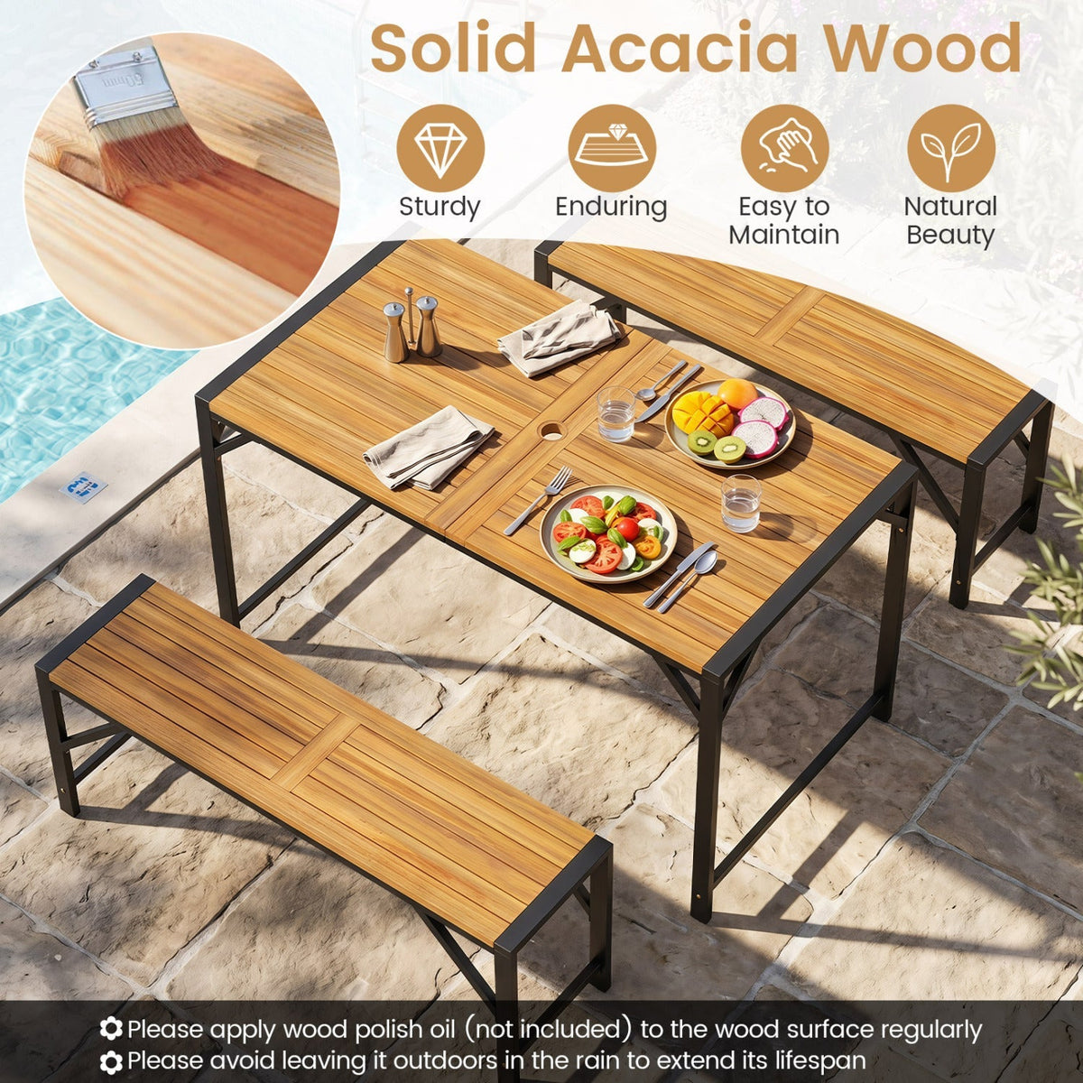 47.5" Outdoor Wood Bench-Slatted Seat