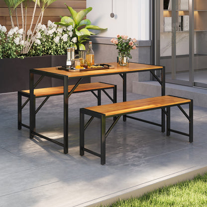 3 Pieces Wood Dining Table and 2 Benches