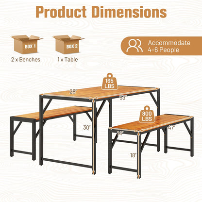3 Pieces Wood Dining Table and 2 Benches