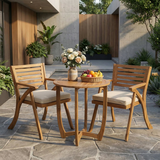 3 Pieces Wood Dining Set With Cushions