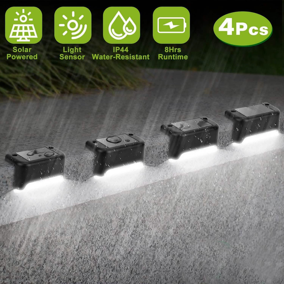 4 Solar Powered LED Step Lights