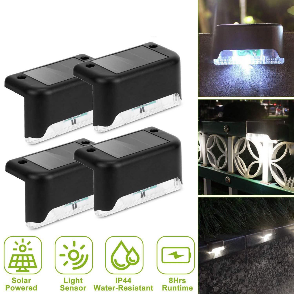 4 Solar Powered LED Step Lights