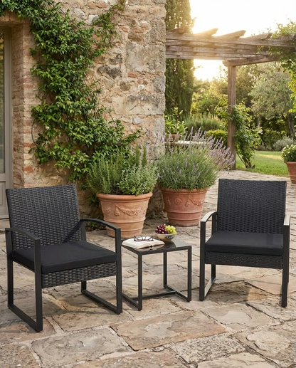 3-Piece Outdoor Wicker Chairs + Bar Table
