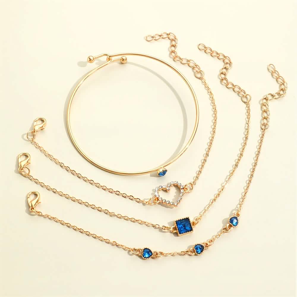 4 Piece Bracelet Heart & Square Design