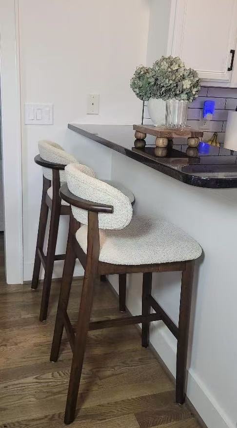 2 - Upholstered Bar Height Stools, Solid Wood