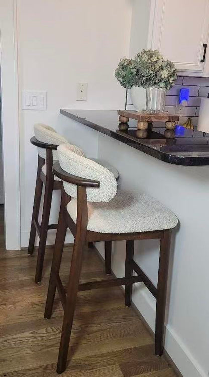 2 - Upholstered Bar Height Stools, Solid Wood