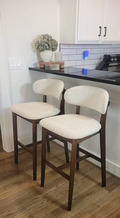 2 - Upholstered Bar Height Stools, Solid Wood