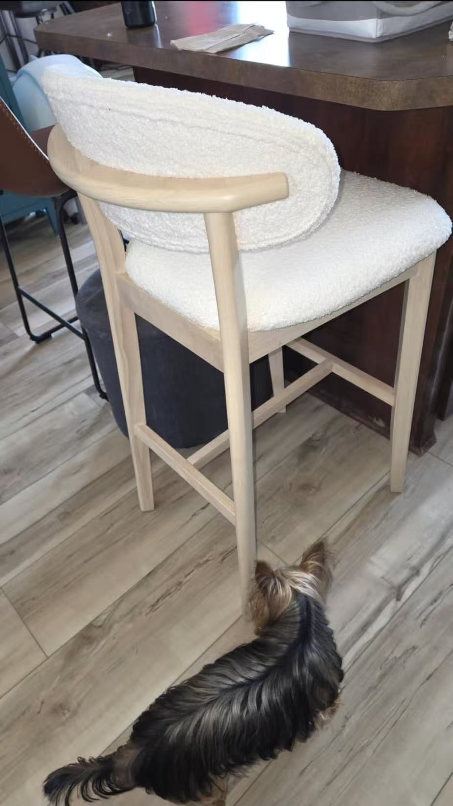 2 - Upholstered Bar Height Stools, Solid Wood