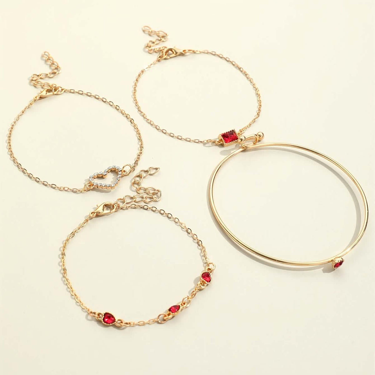 4 Piece Bracelet Heart & Square Design