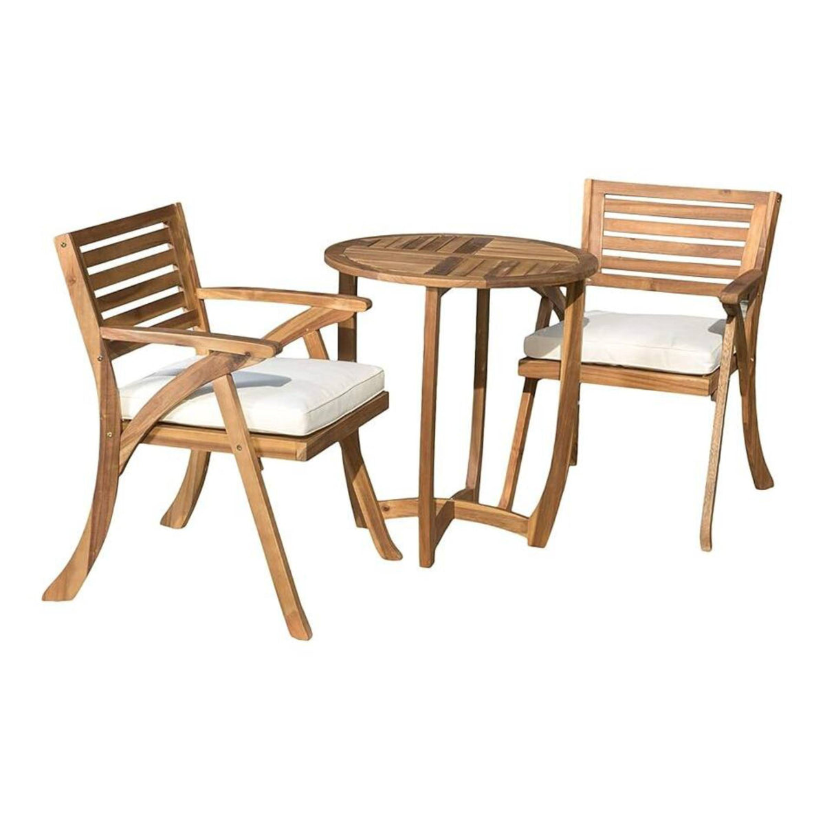 3 Pieces Wood Dining Set With Cushions