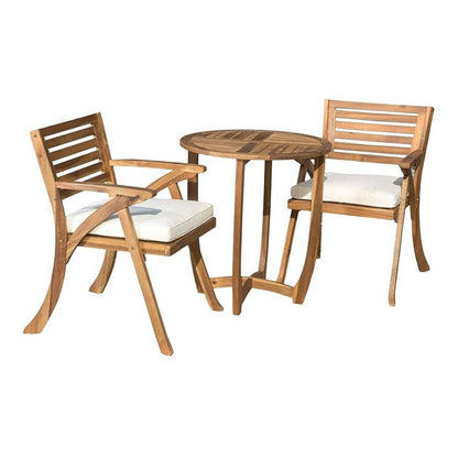 3 Pieces Wood Dining Set With Cushions